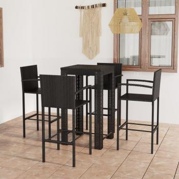 vidaXL - Conjunto de muebles de bar de jardín 5 piezas ratán PE con reposabrazos en color negro