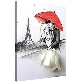 Impresión en lienzo, tamaño grande, arte en pared - TULIPANO - 30x40 cm - Virgola Art - Lienzo ilustrado de montado sobre marco de madera - Impresión giclée sobre lienzo - Ilustración decorativa para colgar en la pared