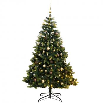 Hinged Artificial Christmas Tree with 300 LEDs and Ornaments, 210 cm