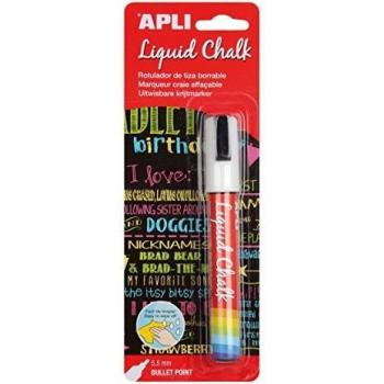 Apli Liquid Chalk Punta Redonda Rotuladores de Tiza Borrable, 5,5 mm, Blanco, 1 Unidad