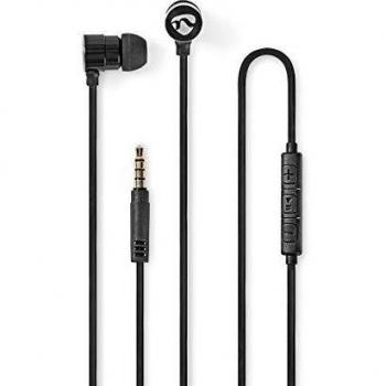 Nedis HPWD5020BK Auriculares con Cable | Cable Redondo de 1,20 m | Intrauditivos | Micrófono Integrado | Aluminio | Negro