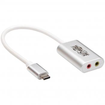 Tripp Lite U437-002 2-Port USB-C to 3.5 mm Stereo Audio Adapter - USB 2.0 Silver, USB Type-C, 2x 3.5mm, 0.2 m Male to Female