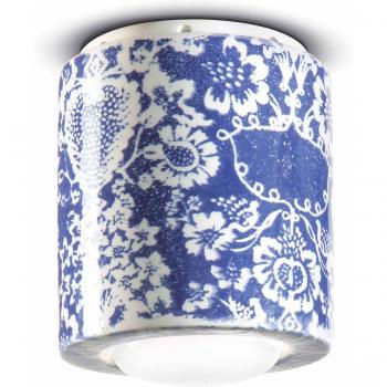 Lámpara de Techo Floral Ferroluce PI, Ø 12,5 cm Azul/Blanco