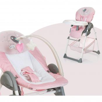 Hauck Trona Evolutiva Sit N Relax, Hamaquita para Bebes de Nacimiento hasta 9 kg, Silla Reclinable para Niños hasta 15 kg, Regulable en Altura, Plegable, Ruedas, Arco Móvile, Mesa, Rosa