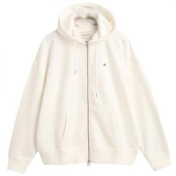 Sudadera con Capucha y Cremallera Gant Shield para Mujer - Ajuste Relajado, Color Huevo