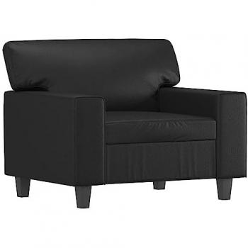 Sillón de descanso relax tapizado en cuero sintético negro con reposabrazos y respaldo, 60 cm