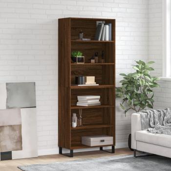 Aparador alto de madera de ingeniería vidaXL 69,5x32,5x180cm con 3 estantes en color marrón roble, mueble de almacenaje para salón, buffet y armario auxiliar