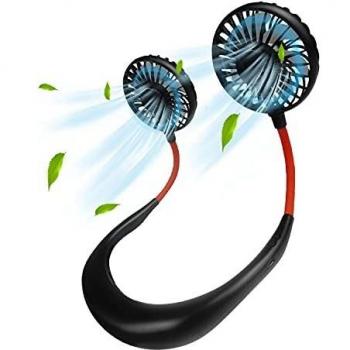 Maxesla Ventilador Portátil Personal, Recargable Mini Ventilador de Cuello USB Manos Libres, rotación de 360°, Ventilador de Cuello con Doble Cabeza de Viento de 3 velocidades luz LED