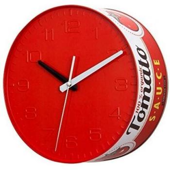 Balvi Reloj Pared Tomato Sauce Color Rojo En Forma de Lata de Tomate Estilo Vintage Reloj de Pared Original con números Grandes Ideal para Cocina Lata 25x25x10 cm