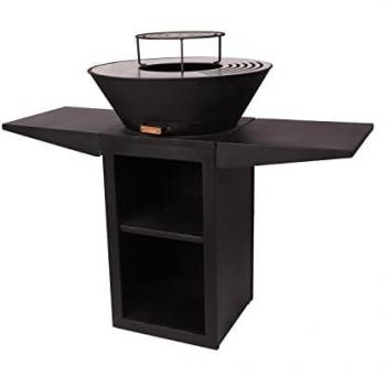 Barbacoa multifunción PURLINE EFP57B con plancha redonda, grill y soporte de acero negro