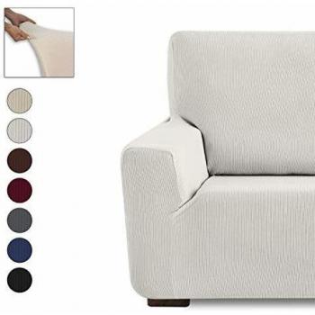 Eiffel Textile Milan Fundas para Sofa Elastica Adaptable Lisa, 94% poliéster 6% Elastano, Marfil, Set 1+1 Plazas