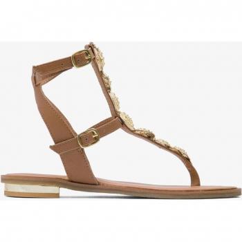 Sandalias planas de mujer en piel caprina con hebilla