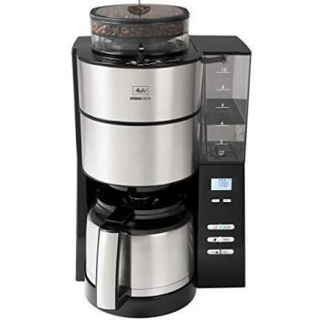 Cafetera de Goteo Melitta AromaFresh Therm 10 Tazas con Molinillo Integrado y Jarra Térmica de Acero Inoxidable, Negra