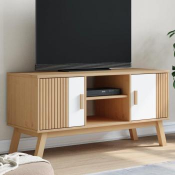 Mueble de TV OLDEN madera maciza pino blanco y marrón 114x43x57cm, Mueble de salón, Mesa de TV