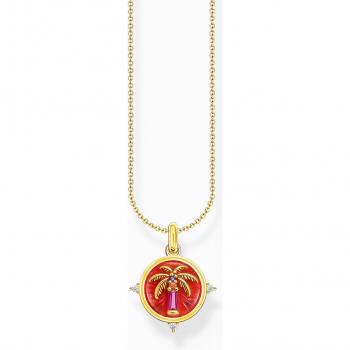 Thomas Sabo Gold-Plated Colorful Palm Tree Necklace for Women with 925 Sterling Silver and Cold Enamel