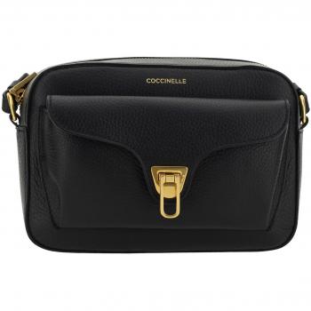 Coccinelle Black Hammered Calf Leather Shoulder Bag, Size: ONE SIZE, Female