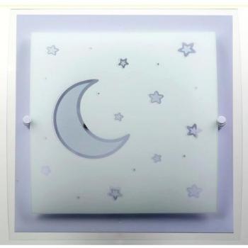 Dalber-Lámpara de techo cuadrada, metal y cristal, diseño de luna y estrellas, brilla en la oscuridad, color morado