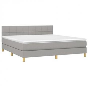Cama box spring con colchón tela y LED gris claro 160x200 cm