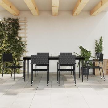 7 Piece Black Poly Rattan and Steel Garden Dining Set