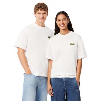 Camiseta Lacoste de Punto de Algodón de Corte Holgado, Manga Corta, Color Blanco Puro, Talla M, Unisex