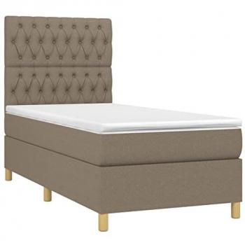 Cama box spring con colchón y luces LED, tela gris taupe, 100x200 cm