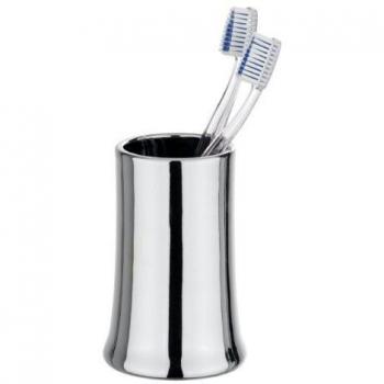 Wenko Slope Vaso para Cepillos de Dientes, Cerámica, Plateado, 8x8x12 cm