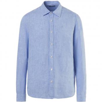 North Sails Light Blue Linen Shirt - M, Casual Shirts, male, Blue, Size: M, Embroidered Linen Shirt, Italian Collar