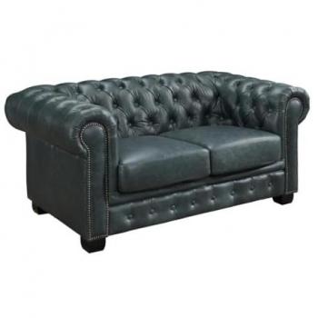 Sofá Chesterfield 2 plazas BRENTON 100% piel de búfalo - Verde de gris