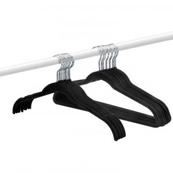 logei® 50 perchas de terciopelo St antideslizante SuperThin superficie de pelo, con pantalón 25st bar + 25st ninguna caña de mosca, Negro