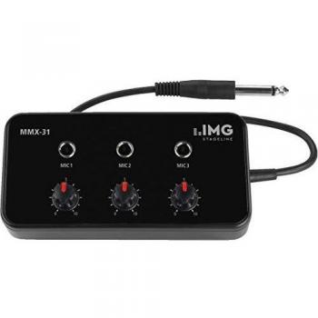 IMG-Stageline MMX-31 Mezclador de Micrófonos de 3 Canales, 3 canales de entrada, ecualizador en cada canal, alimentación phantom para micrófonos condensadores, salida principal y auxiliar, diseño compacto