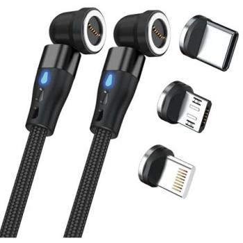 Cable USB Magnético RealPower 1m Negro con Adaptador