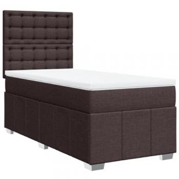 Cama box spring con colchón de tela marrón oscuro 100x200 cm