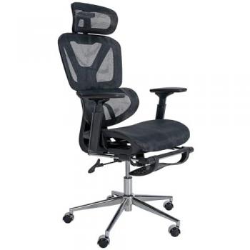 Silla de oficina ergonómica Grover con reposabrazos y reposapiés, silla giratoria transpirable, color negro