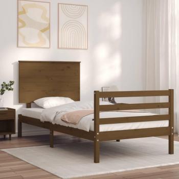 Cama con cabecero redondo de lana en madera maciza 90x200 cm - Marrón Miel
