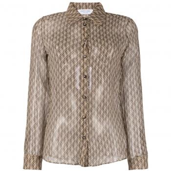 Marine Serre Women's Moon Diamant Silk Shirt in Beige | Size 36 | WSI014RWOV0002BG20