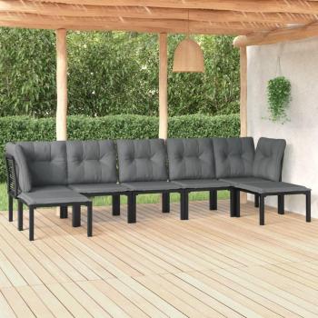 7-Piece Black and Gray Poly Rattan Garden Lounge Set