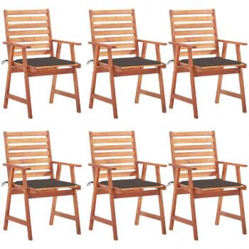 Outdoor Dining Chair Set with Cushions - 6 pcs Solid Acacia Wood