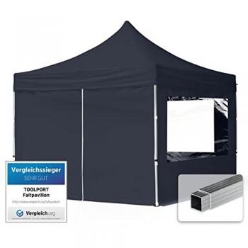 Gazebo Plegable TOOLPORT 3x3m con Estructura de Aluminio, Techo Repelente al Agua y 4 Laterales con Ventanas Panorámicas en Color Gris