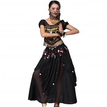 Astage Danza Vientre Halloween Traje Camiseta Vestido Pulseras Máscara Conjuntos Negro
