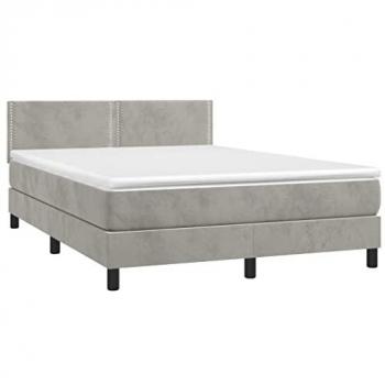 Cama box spring con colchón y LED de terciopelo gris claro 140x190 cm