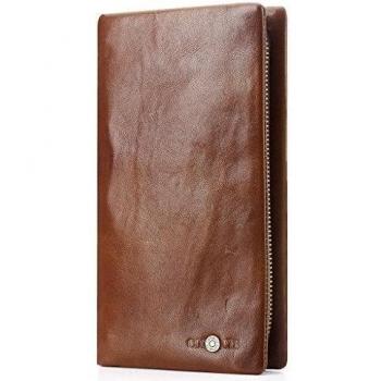 Larga para hombre de piel auténtica contactos Zip-Around Cartera Chequera Secretario Monedero Marrón marrón