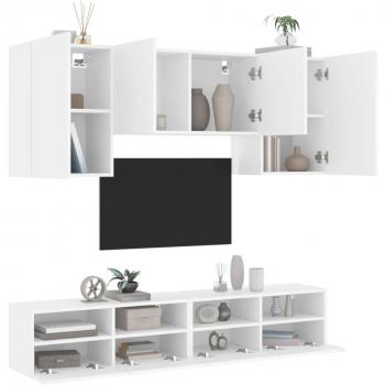 Muebles de TV de pared 5 piezas madera de ingeniería blanco