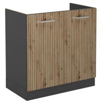 Armario bajo para fregadero R-Line, Roble artesanal y Antracita, 80 cm, Vicco