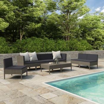 9-Piece Grey Poly Rattan Garden Lounge Set with Cushions