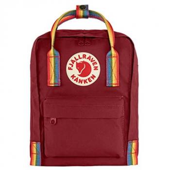 Fjällräven Kånken Rainbow Mini - Mochila Compacta y Resistente para Mujer, 7L, Vinylon F, Color Granate con Patrón Arcoíris, Unisex