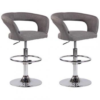 Set de 2 Taburetes Altos Jaen Regulables en Altura y Giratorios, Tapizados en Tela Gris
