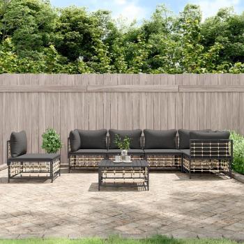 vidaXL 7-Piece Anthracite Poly Rattan Garden Lounge Set with Cushions