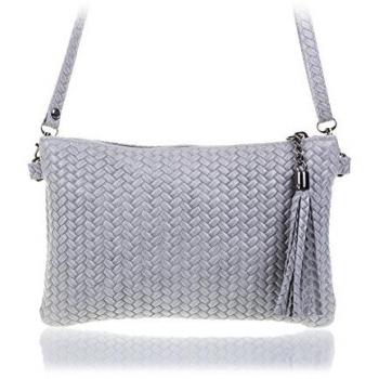 Bolso Bandolera de Mujer Firenze Artegiani en Piel Auténtica Gamuza con Grabado Espiga - Made in Italy - 23x15x4 cm - Color Gris