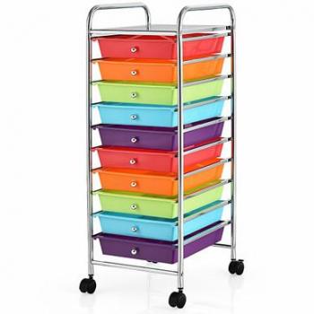 Rolling 10-Drawer Multicolored Storage Cart
