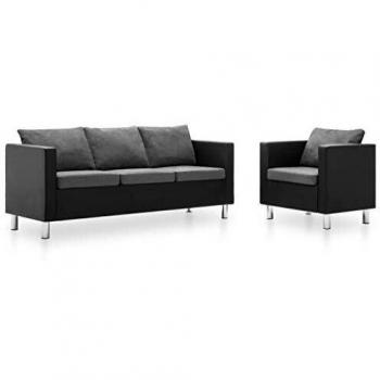 vidaXL Set de Sofás de 2 Piezas Cuero Sintético Negro y Gris Claro Mobiliario
